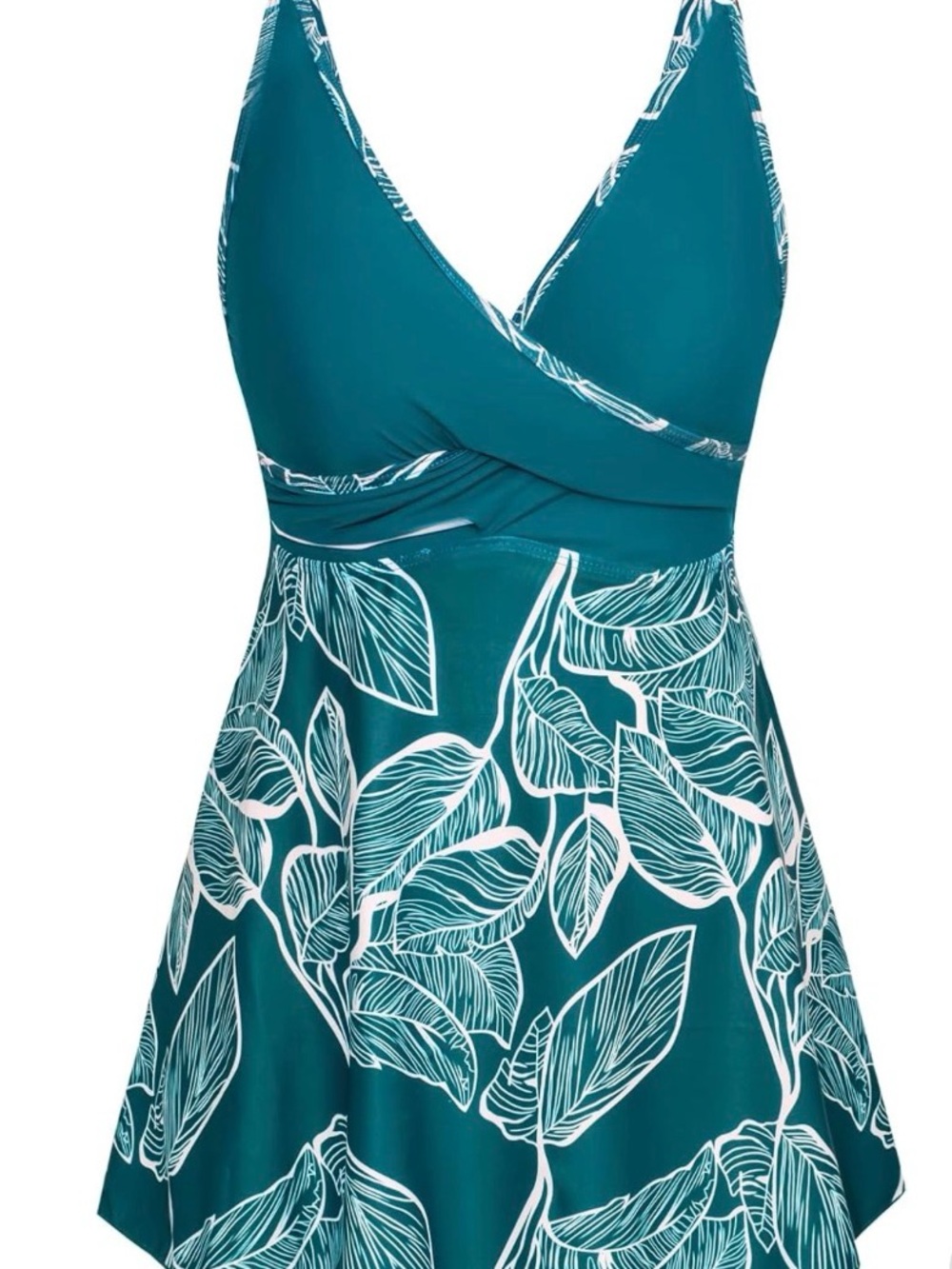 Grace Karin Teal & White Leaf-Print Wrap One-Piece Swimsuit